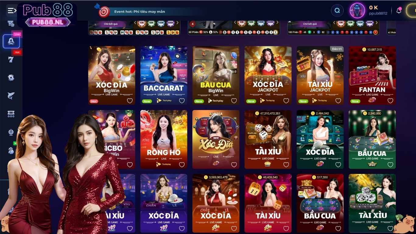 Các tựa game live casino Pub88 phổ biến