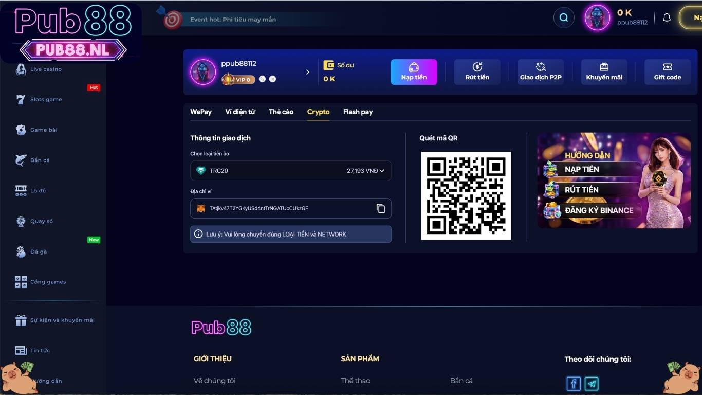 Chi tiết hướng dẫn nạp tiền Pub88 nhanh - hiệu quả