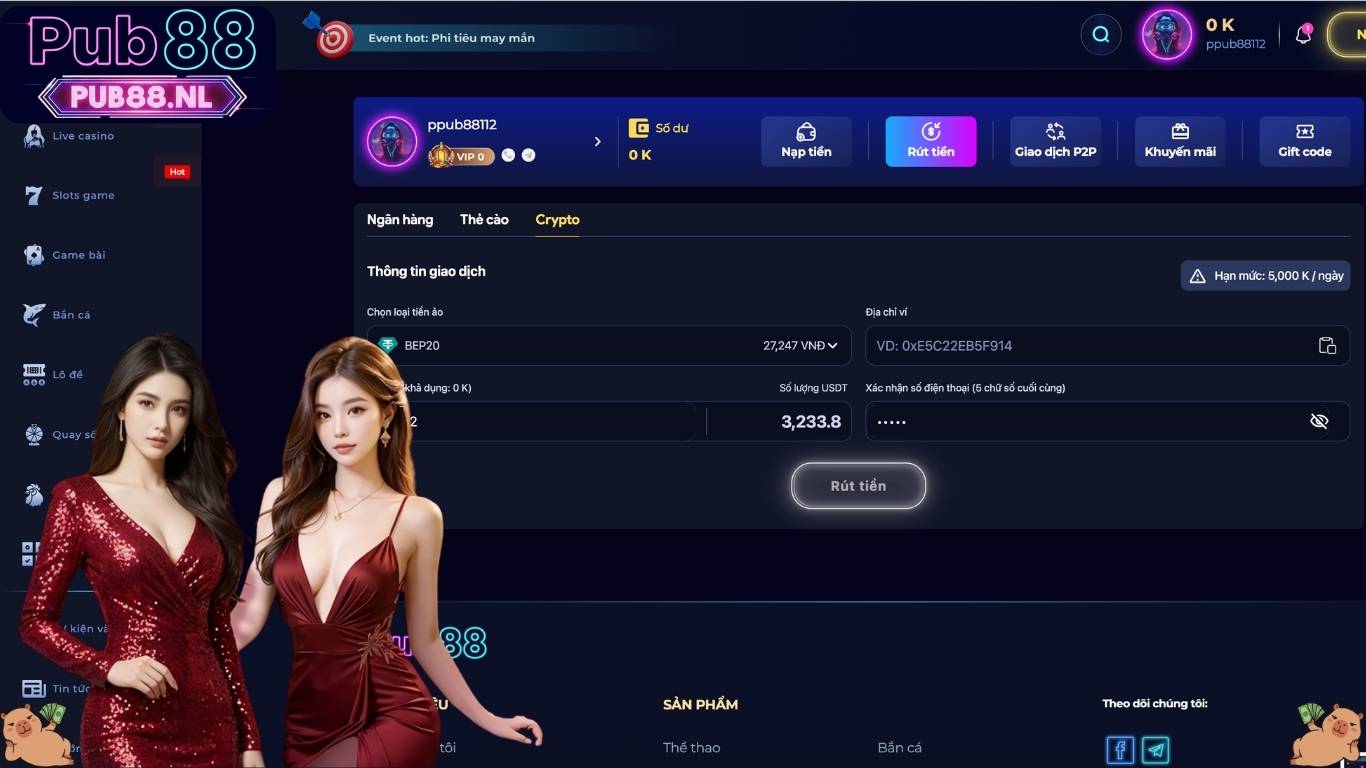 Hướng dẫn các hình thức rút tiền Pub88 phổ biến